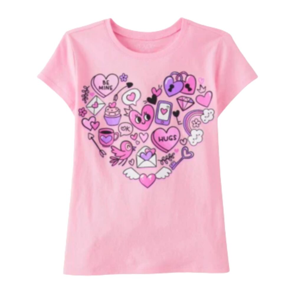 Girl's size 14 XL T-Shirt Short Sleeve Crew neck Pink Hearts
